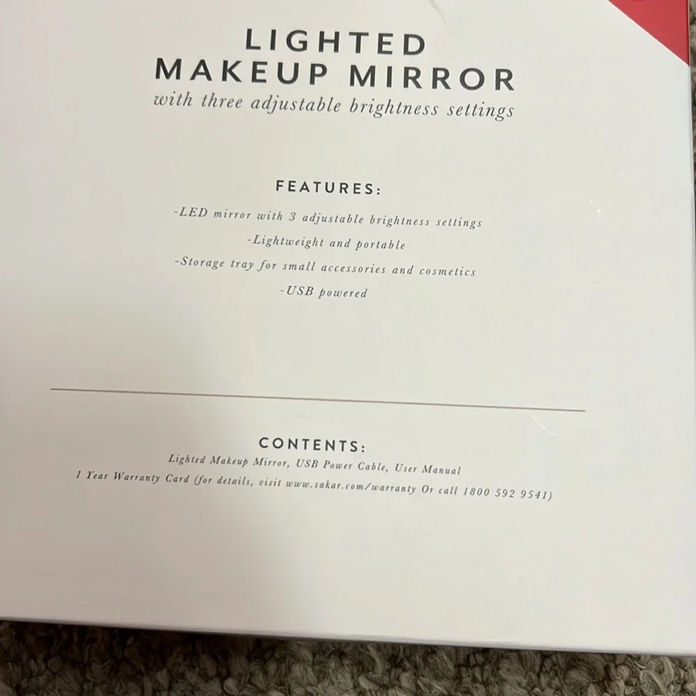 NIB Lightup LED Makeup Mirror USB powered with storage tray